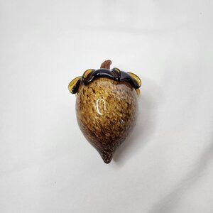 Handcrafted Glass Acorn Paperweight/Decorative Figurine With Brown & Yellow